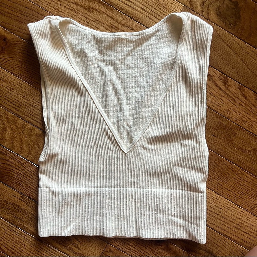 Cream Sleeveless Deep Cut Top